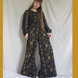 Karma Nepal Crafts Magical Celestial Mushroom Bell Bottom Jumpsuit Witchy Goth